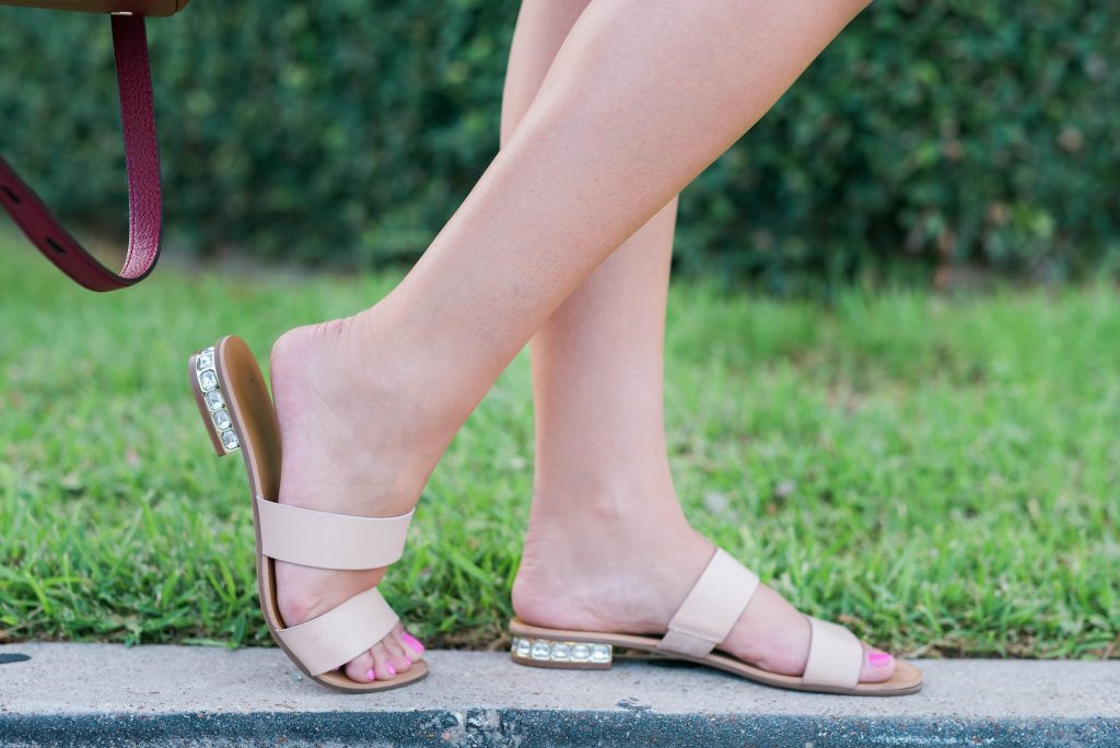 crystal heeled slide sandals