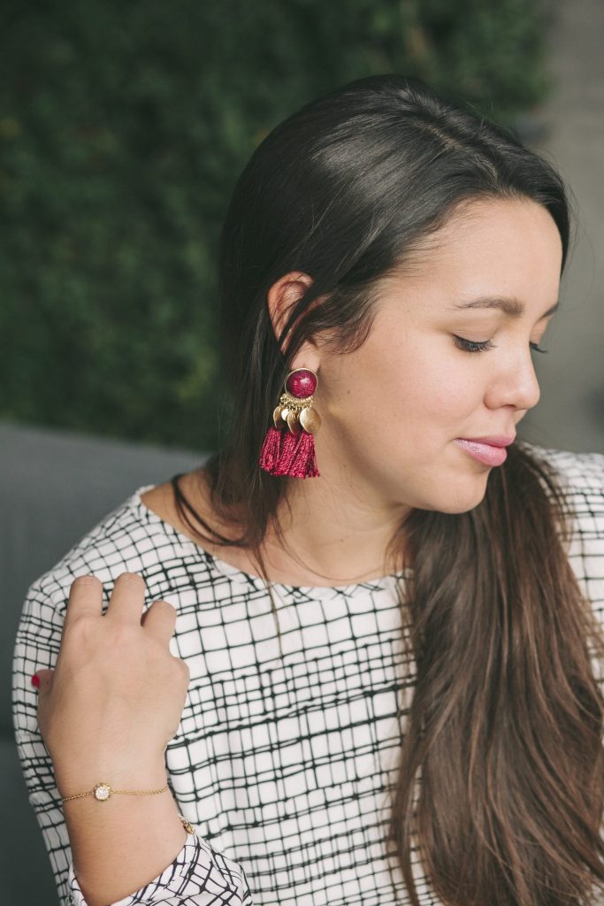 burgundy tassel earrings