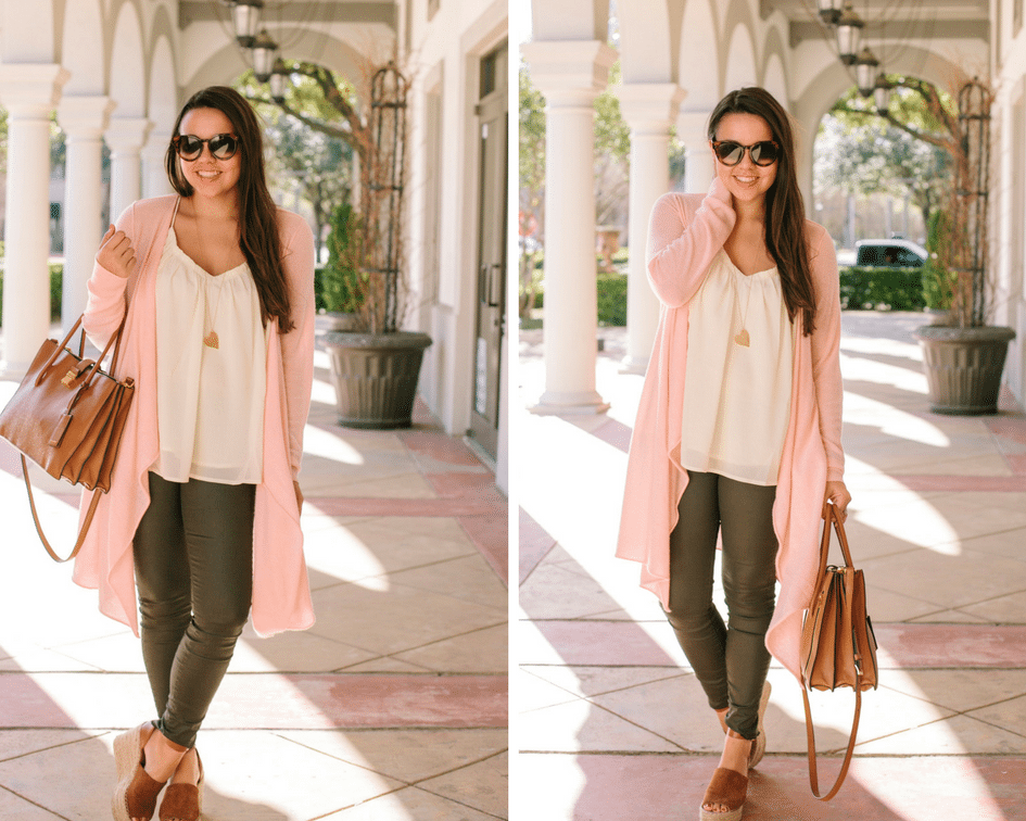 Pink cashmere duster length sweater