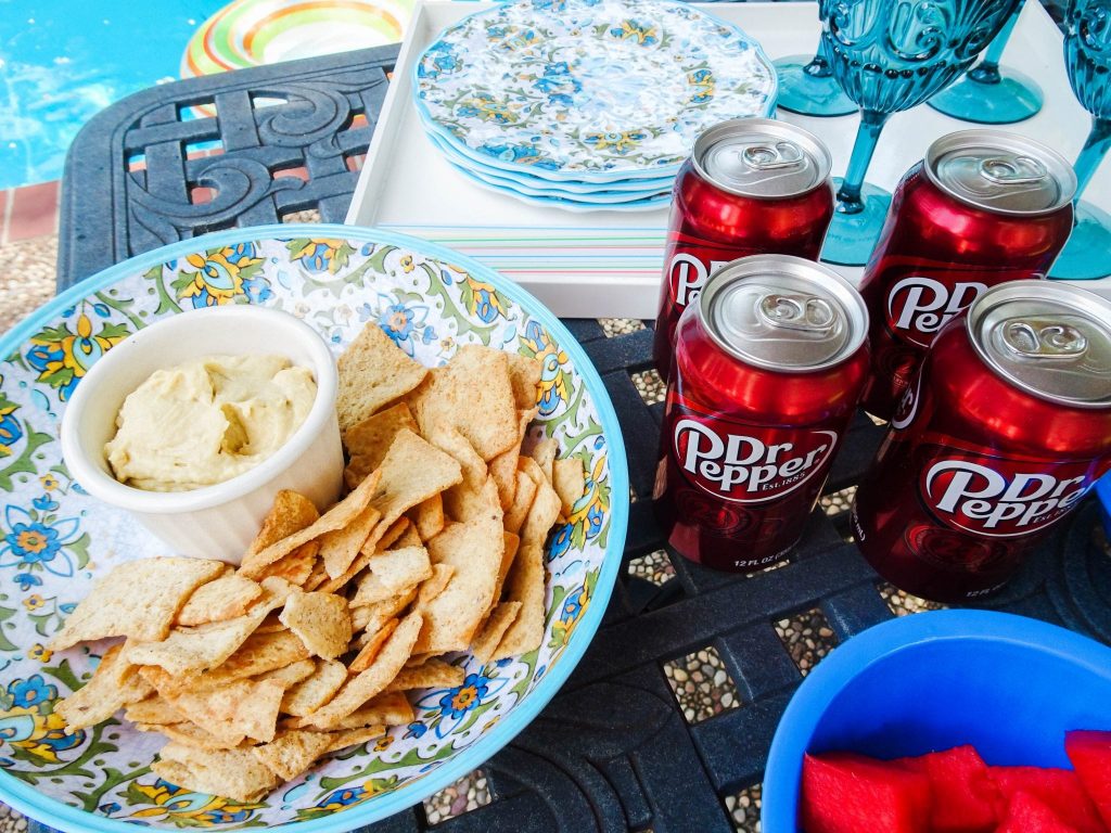 Dr Pepper and snacks poolside