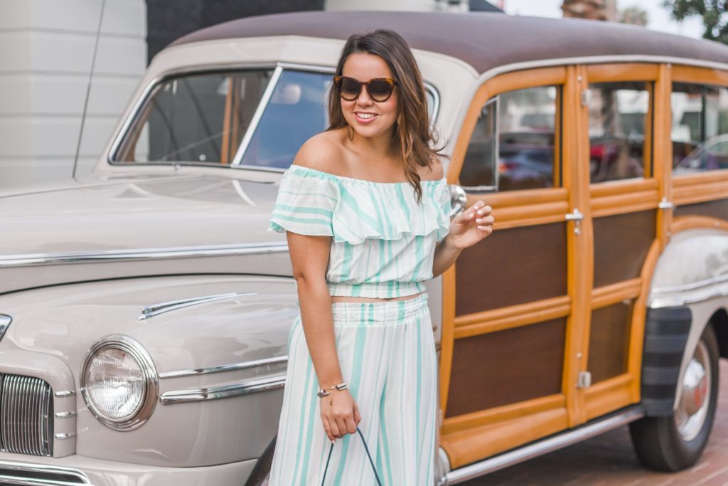 off the shoulder striped crop top | Adored by Alex