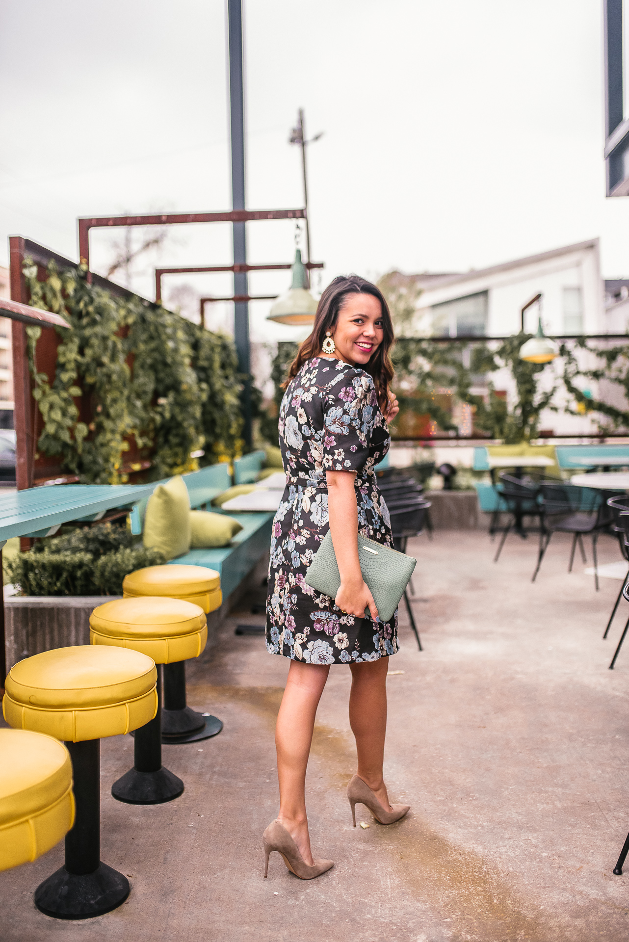 printed jacquard floral dress 