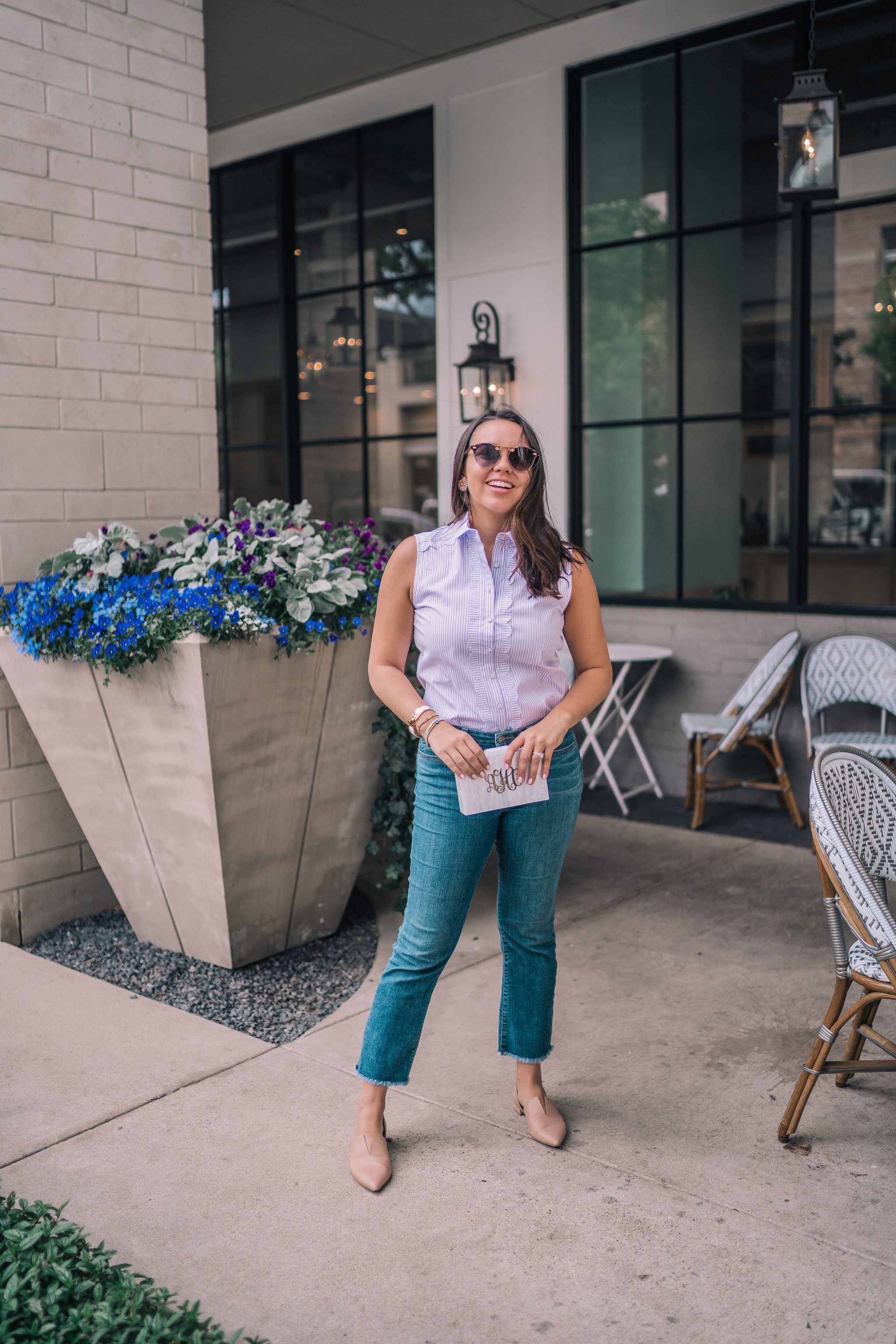 Brooks Brothers Red Fleece striped scallop blouse
