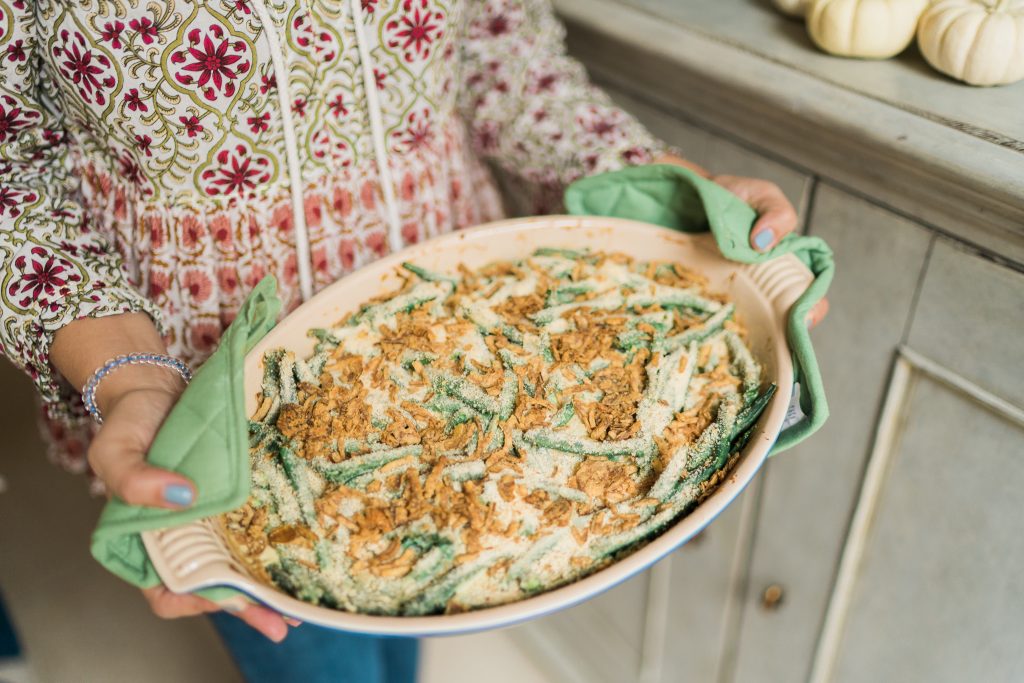 fresh green bean casserole for Thanksgiving and Friendsgiving