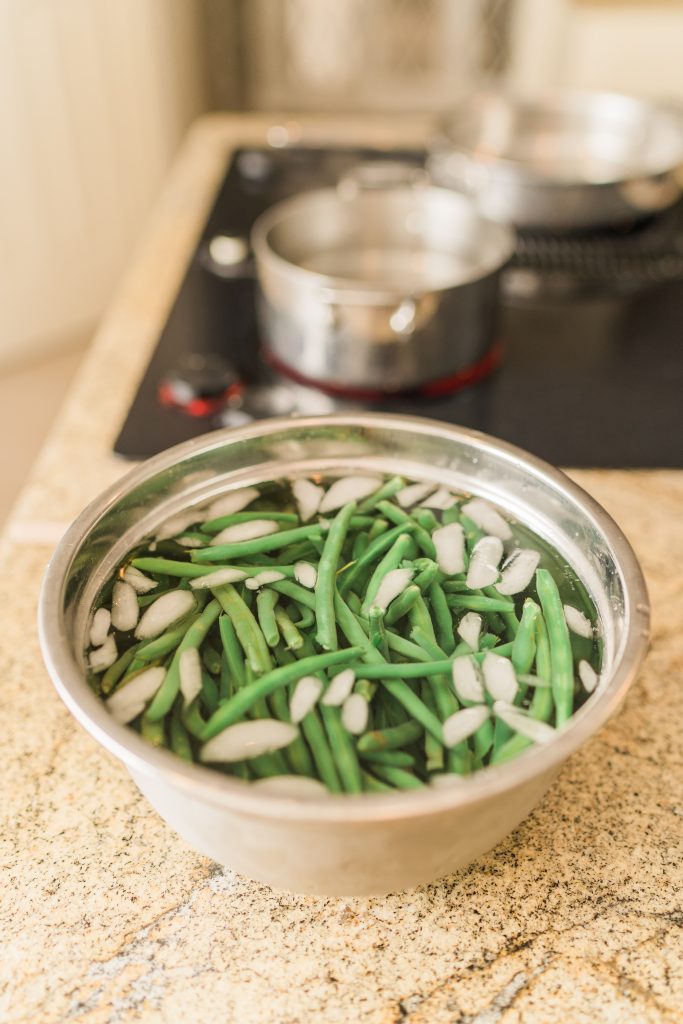 Green bean ice bath for green bean casserole