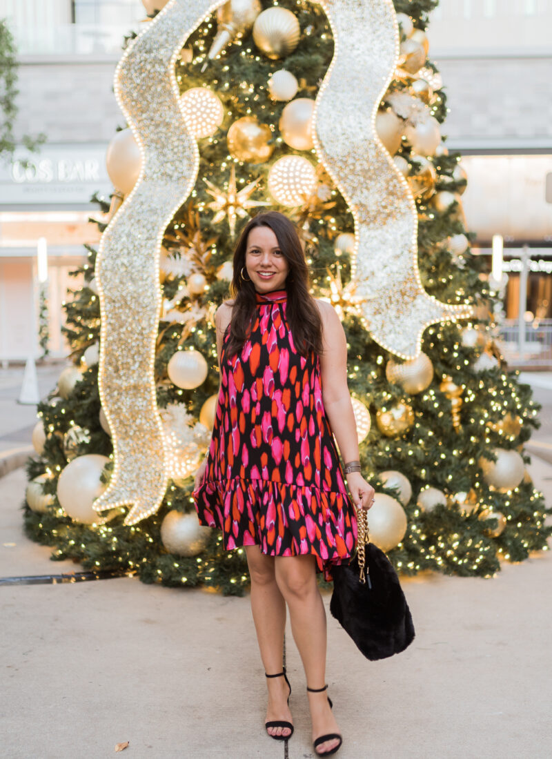 Printed halter neck dress that's affordable and perfect for Holiday parties | Adored by Alex