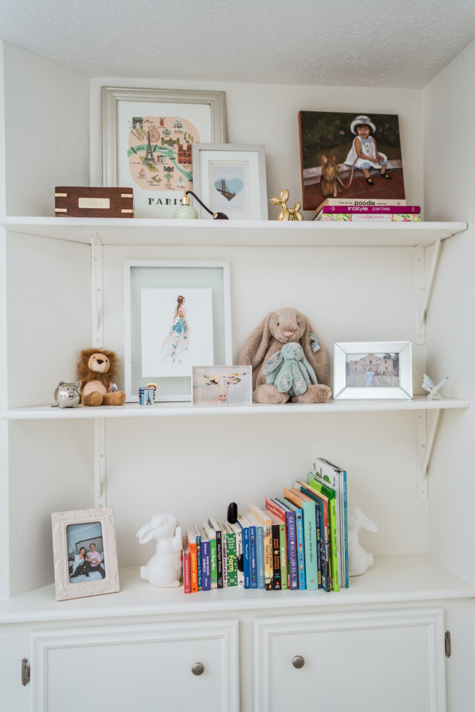 Baby girl nursery bookshelf styling ideas | Adored by Alex