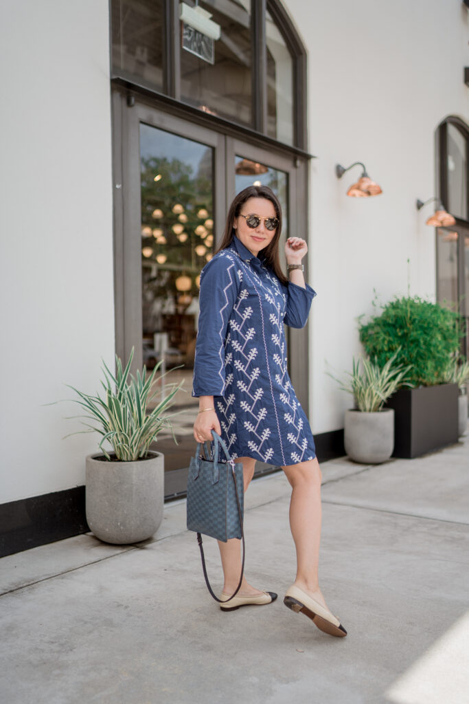 Julia Amory swizzle shirt dress and Chanel flats with a Moreau Paris Suite Junior handbag | Adored by Alex